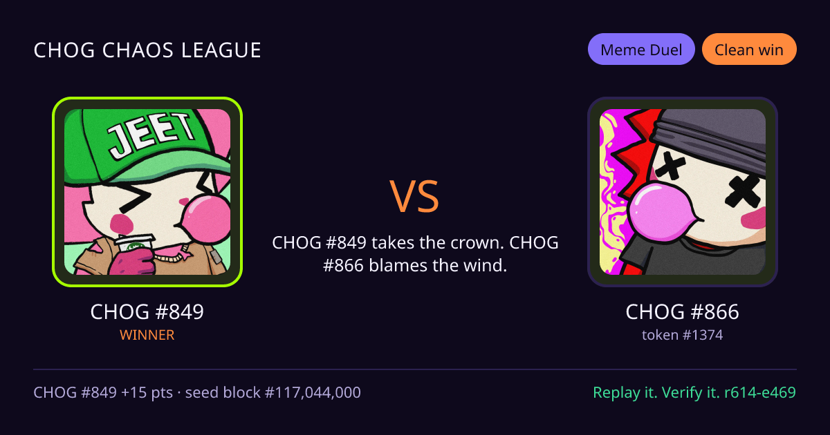 Highlight card: CHOG #849 versus CHOG #866