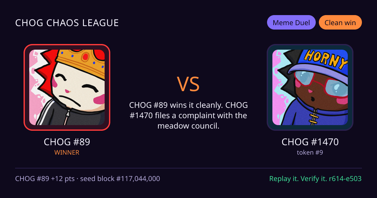 Highlight card: CHOG #89 versus CHOG #1470