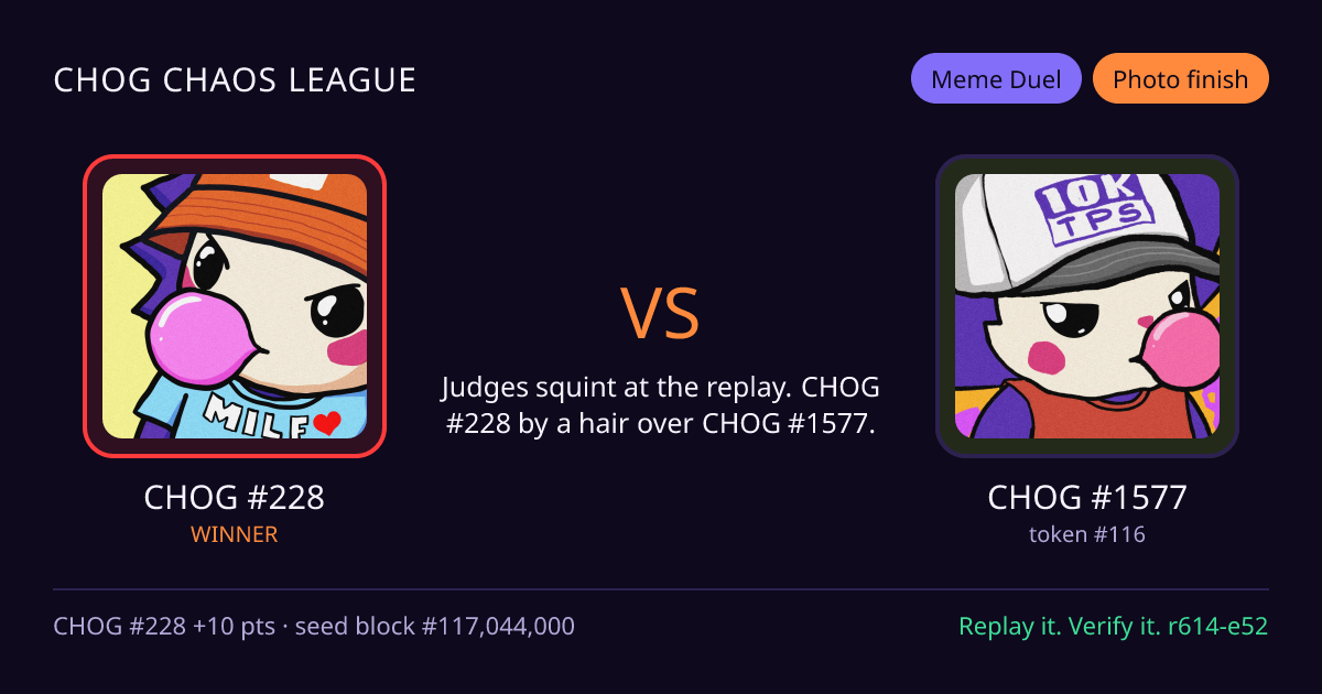 Highlight card: CHOG #228 versus CHOG #1577