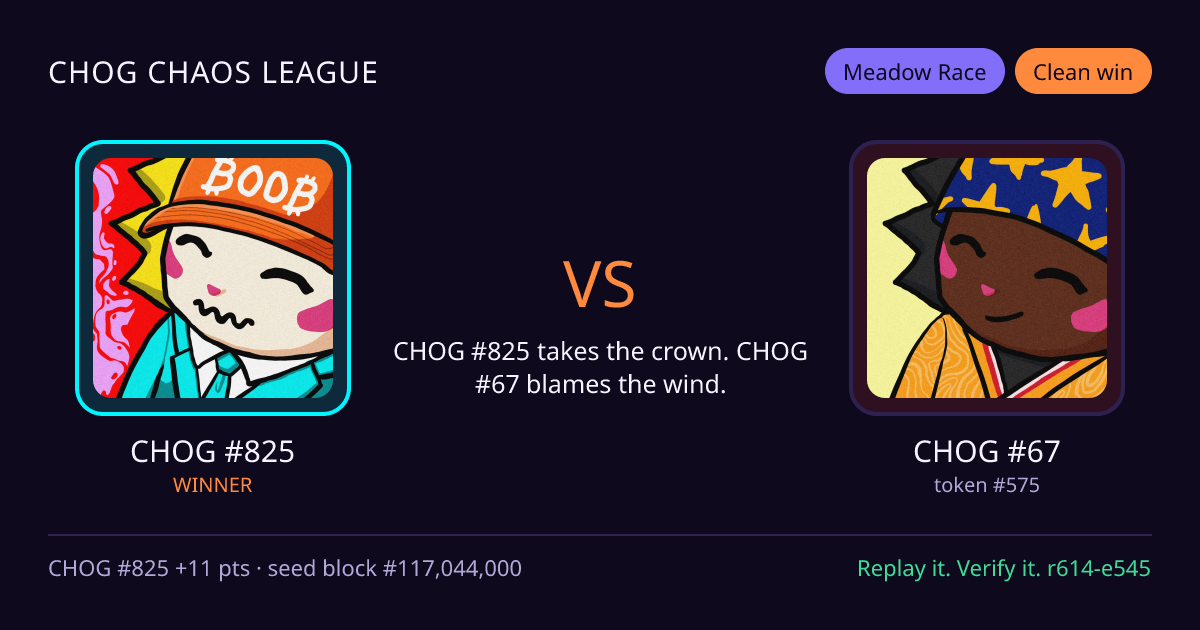 Highlight card: CHOG #825 versus CHOG #67