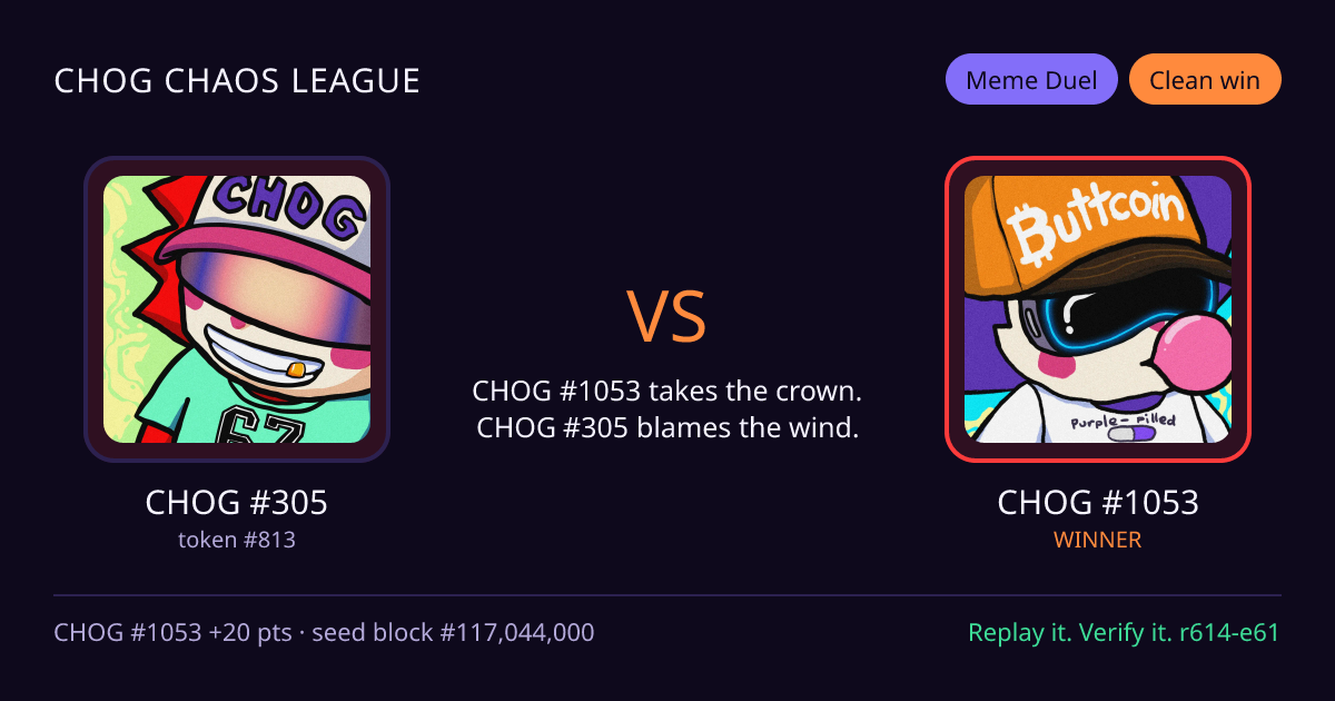 Highlight card: CHOG #305 versus CHOG #1053