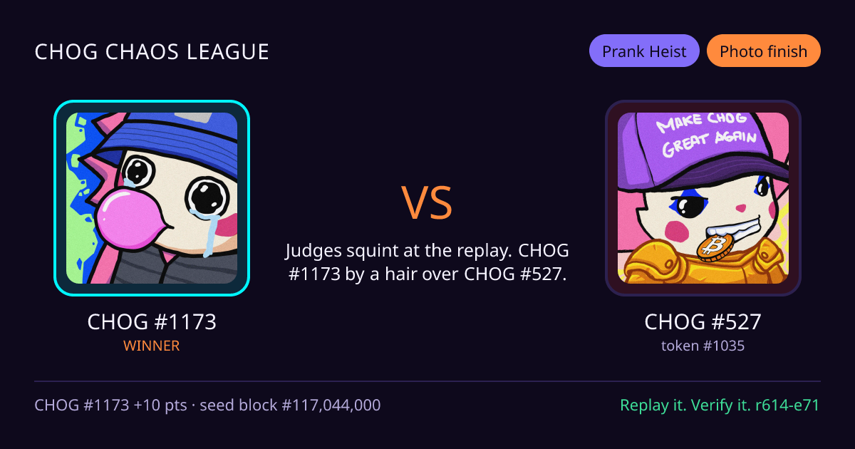 Highlight card: CHOG #1173 versus CHOG #527