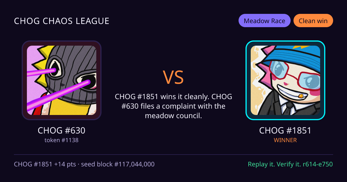 Highlight card: CHOG #630 versus CHOG #1851