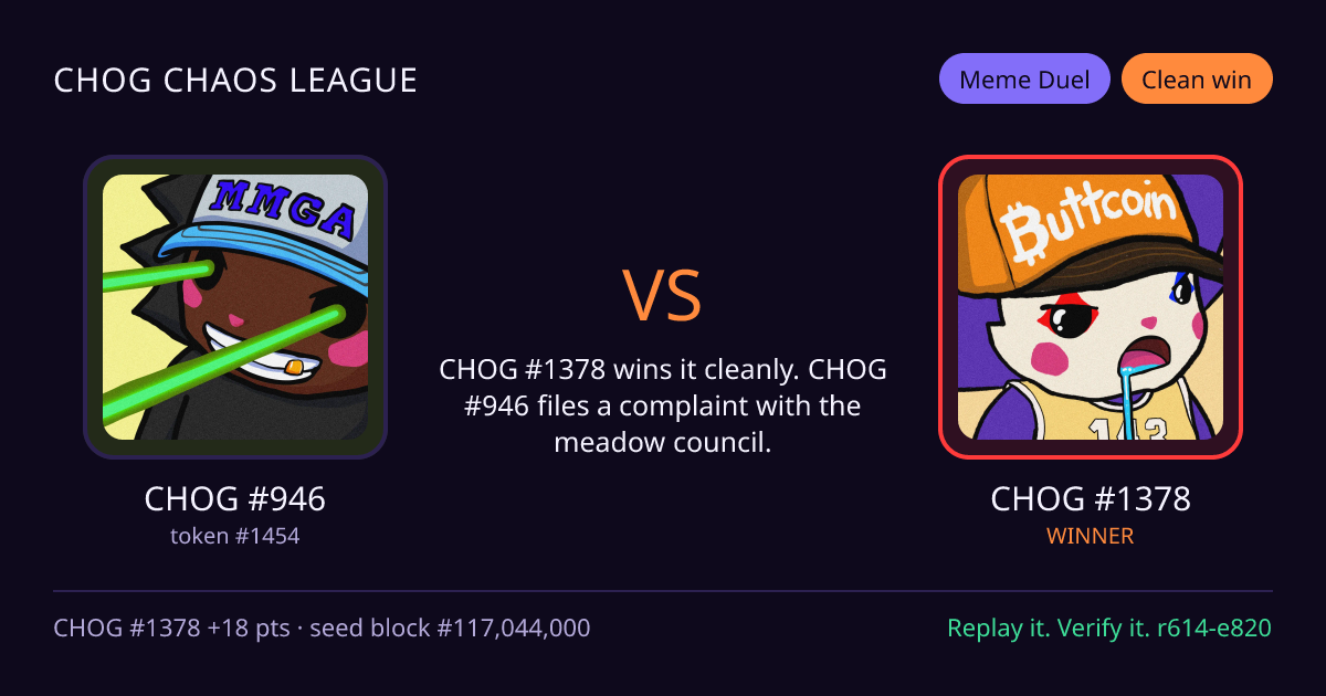 Highlight card: CHOG #946 versus CHOG #1378