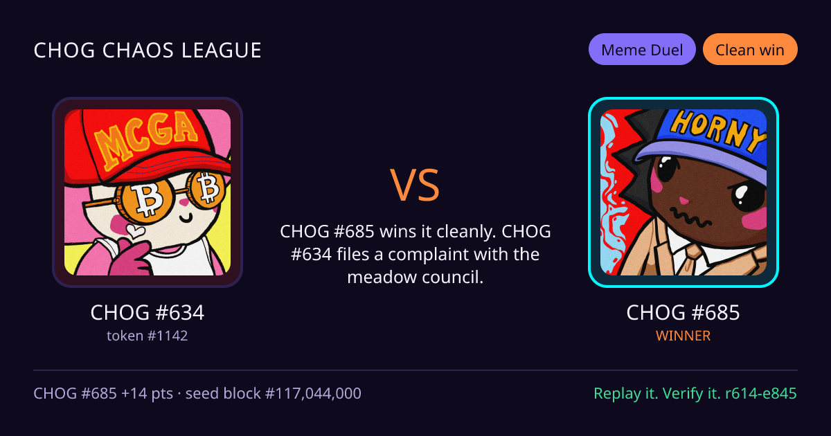 Highlight card: CHOG #634 versus CHOG #685