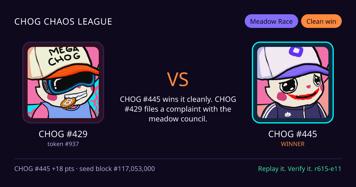 Highlight card: CHOG #429 versus CHOG #445