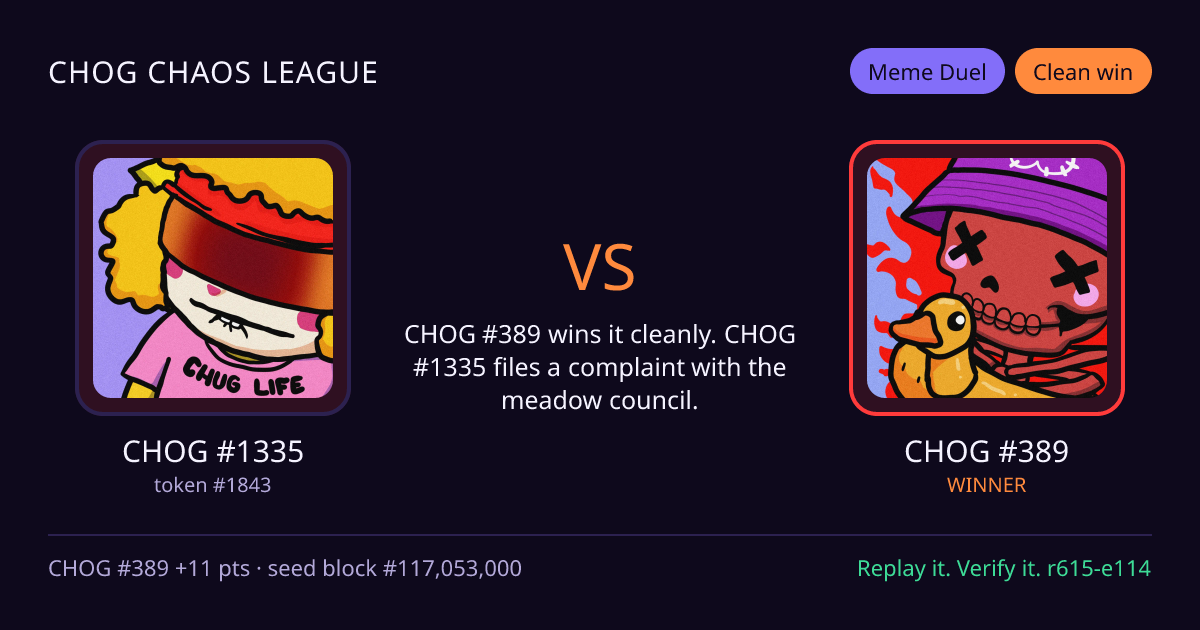 Highlight card: CHOG #1335 versus CHOG #389