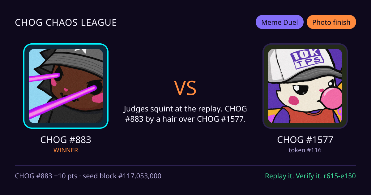 Highlight card: CHOG #883 versus CHOG #1577