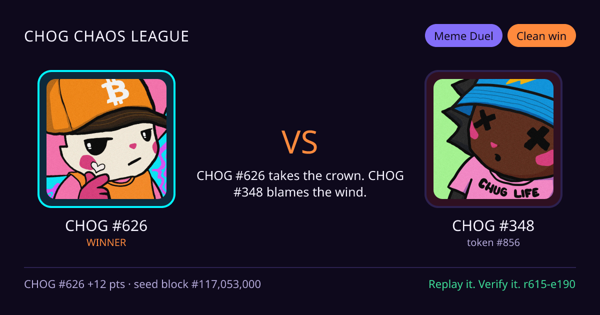 Highlight card: CHOG #626 versus CHOG #348