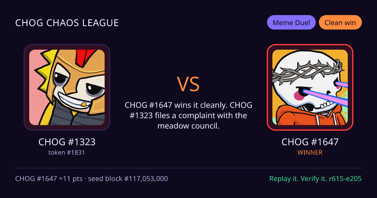 Highlight card: CHOG #1323 versus CHOG #1647