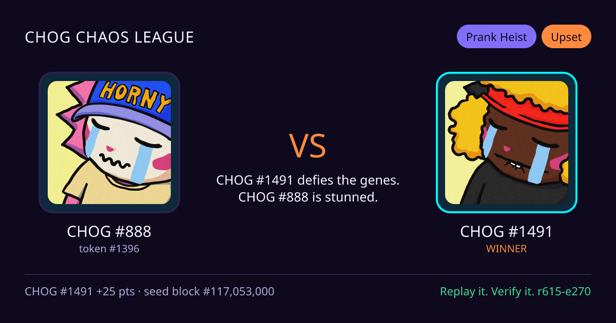 Highlight card: CHOG #888 versus CHOG #1491