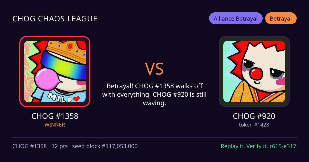 Highlight card: CHOG #1358 versus CHOG #920