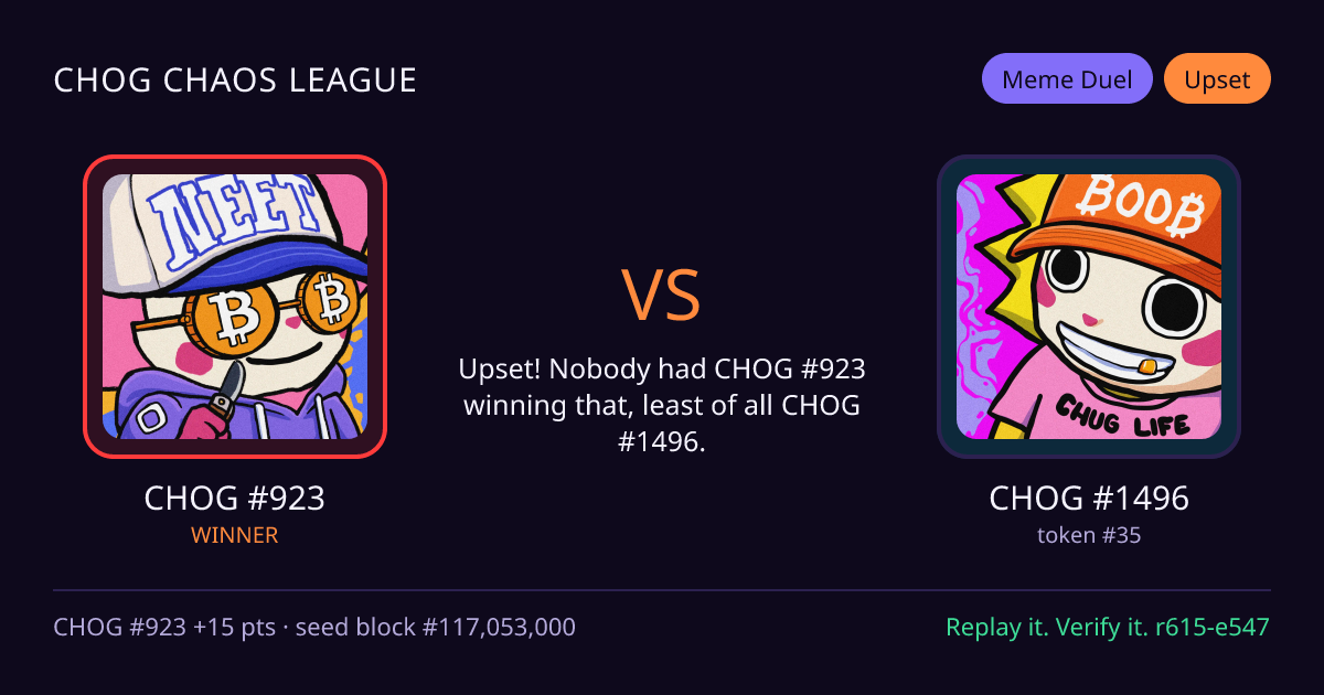 Highlight card: CHOG #923 versus CHOG #1496