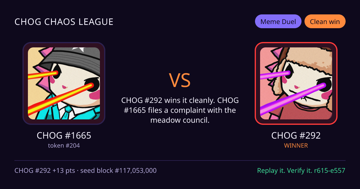 Highlight card: CHOG #1665 versus CHOG #292