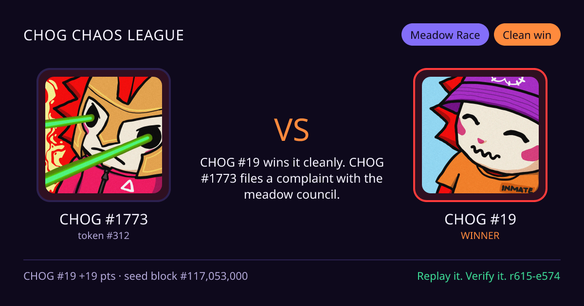 Highlight card: CHOG #1773 versus CHOG #19