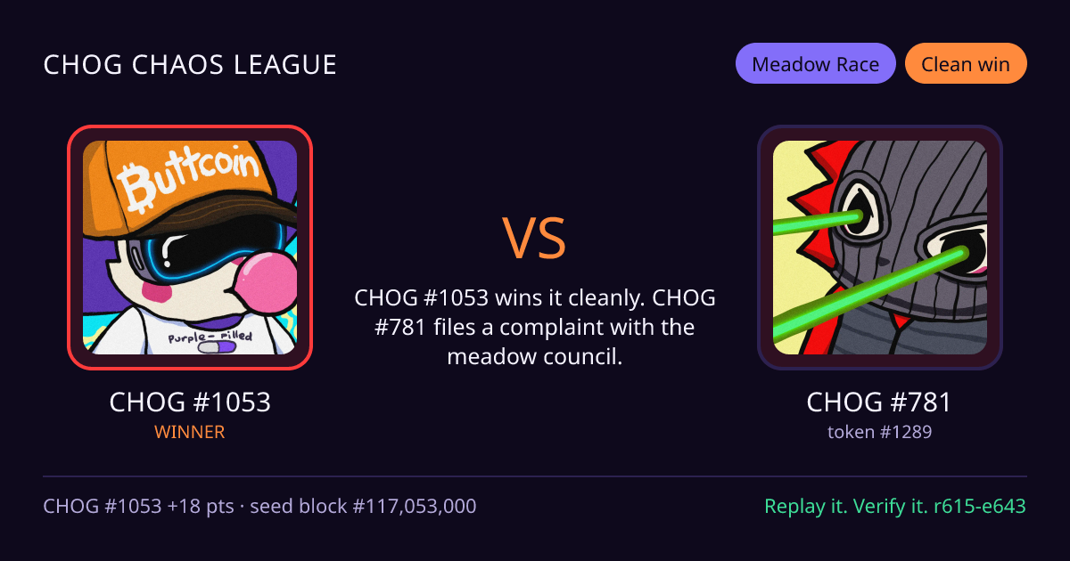 Highlight card: CHOG #1053 versus CHOG #781