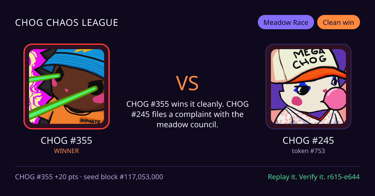Highlight card: CHOG #355 versus CHOG #245