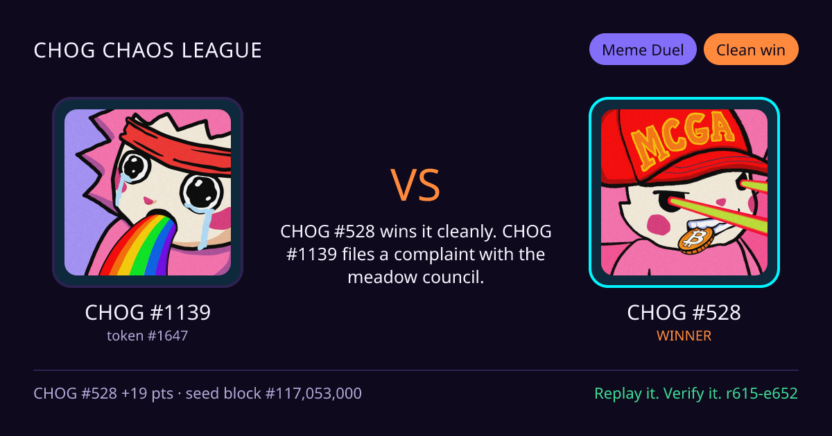 Highlight card: CHOG #1139 versus CHOG #528