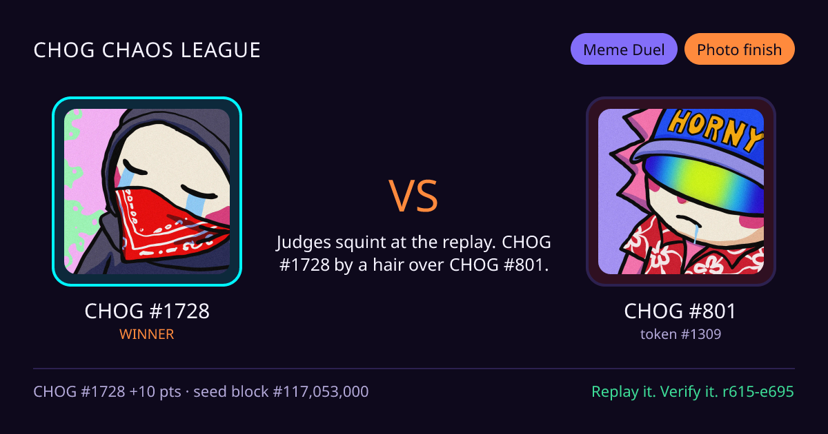 Highlight card: CHOG #1728 versus CHOG #801