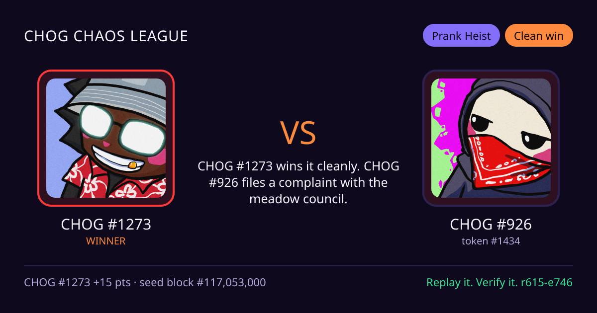 Highlight card: CHOG #1273 versus CHOG #926