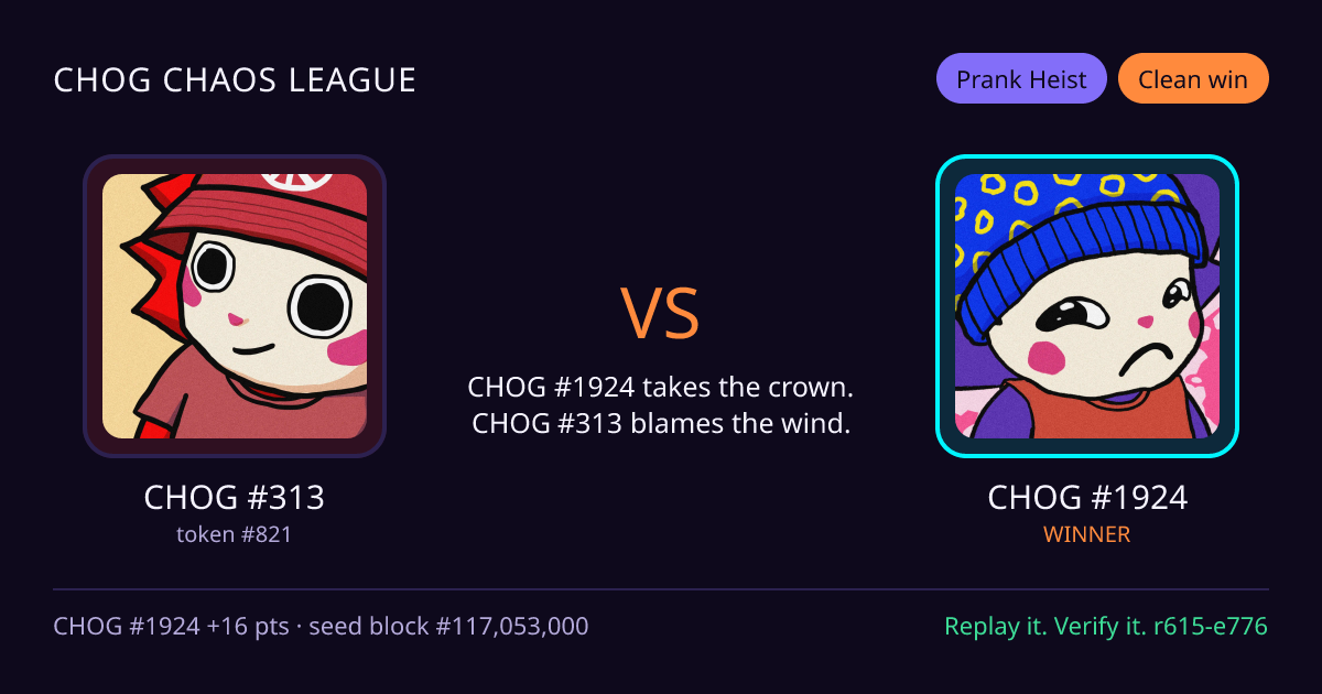 Highlight card: CHOG #313 versus CHOG #1924