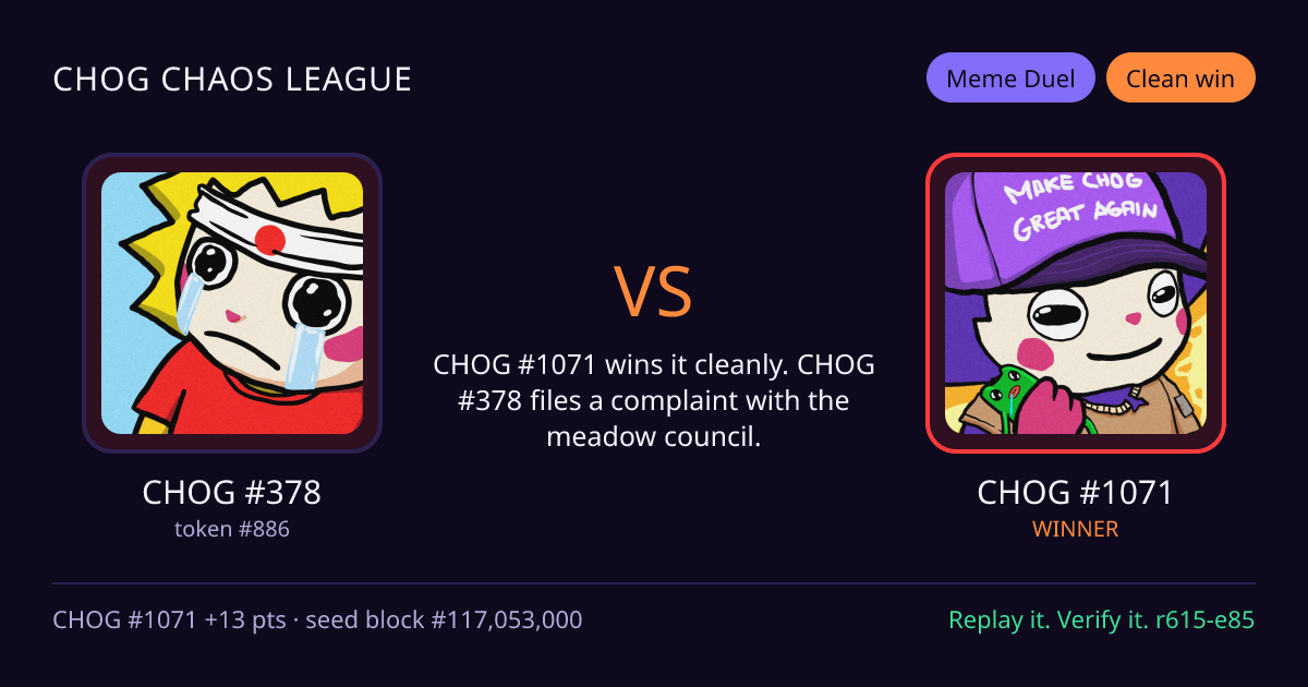 Highlight card: CHOG #378 versus CHOG #1071