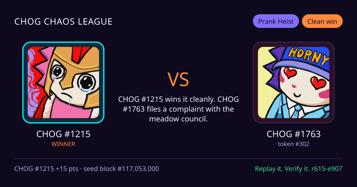 Highlight card: CHOG #1215 versus CHOG #1763