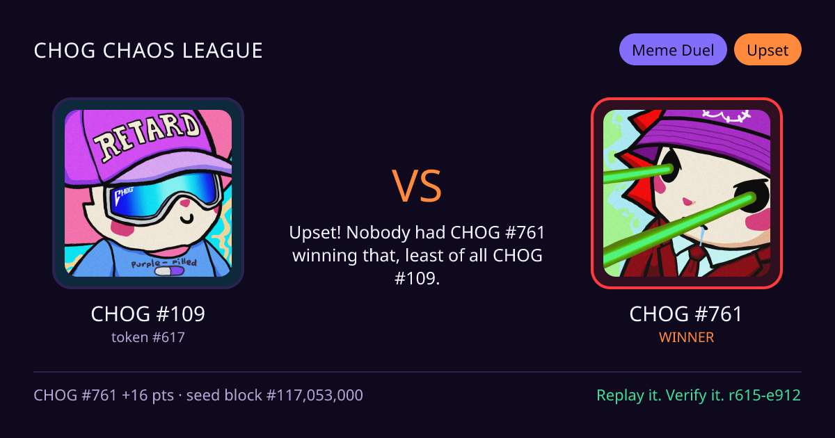 Highlight card: CHOG #109 versus CHOG #761