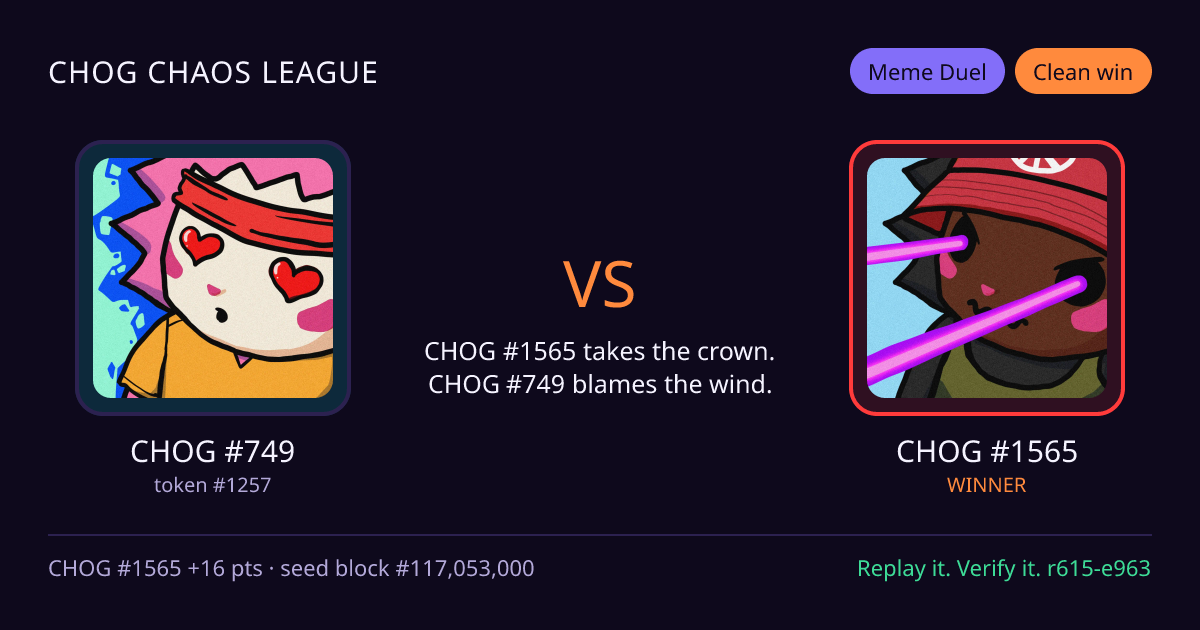Highlight card: CHOG #749 versus CHOG #1565