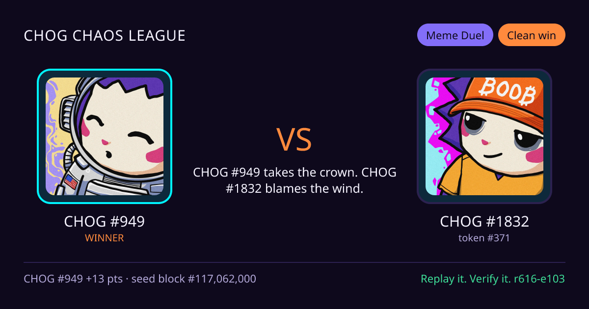 Highlight card: CHOG #949 versus CHOG #1832