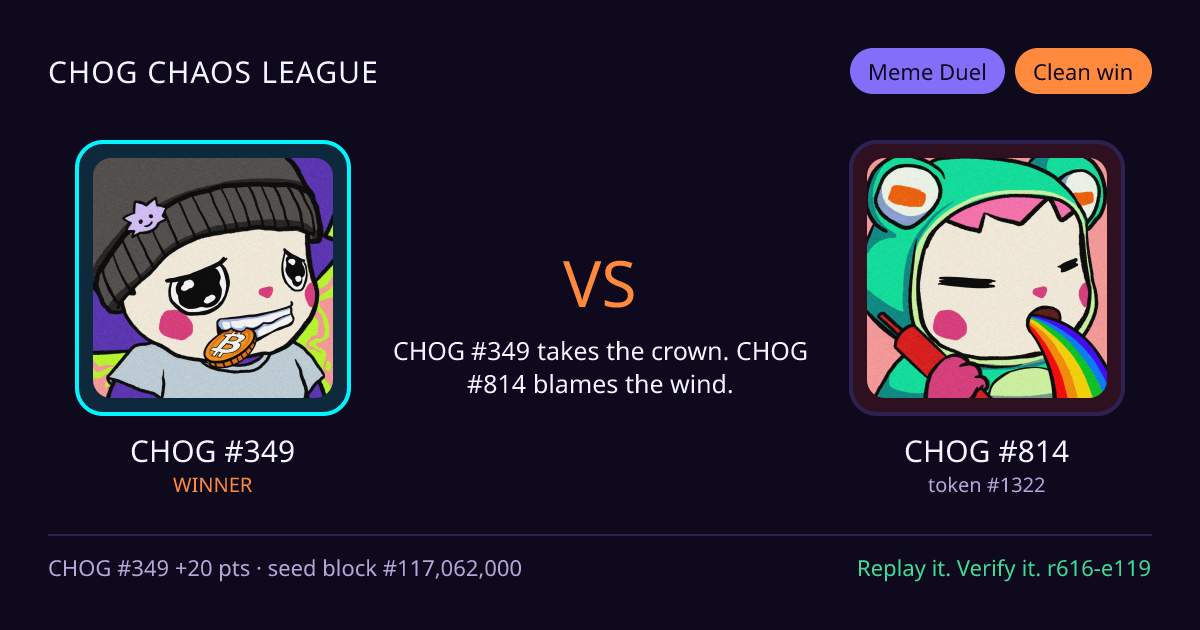 Highlight card: CHOG #349 versus CHOG #814