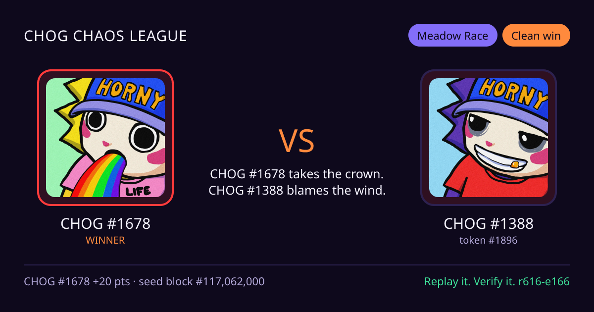 Highlight card: CHOG #1678 versus CHOG #1388