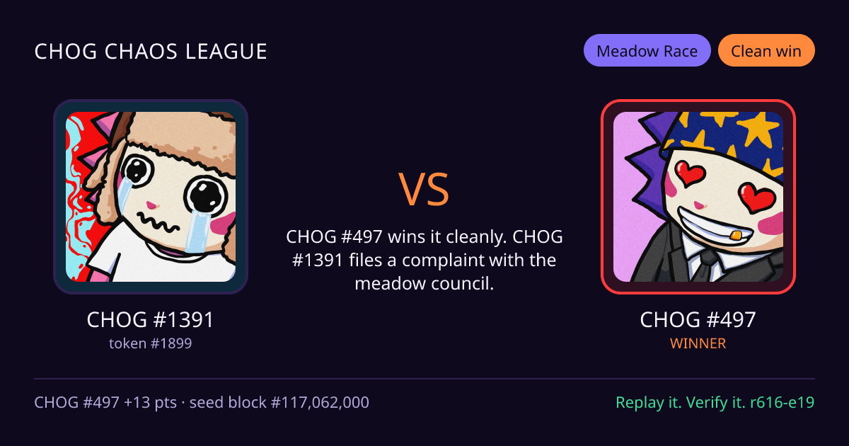 Highlight card: CHOG #1391 versus CHOG #497