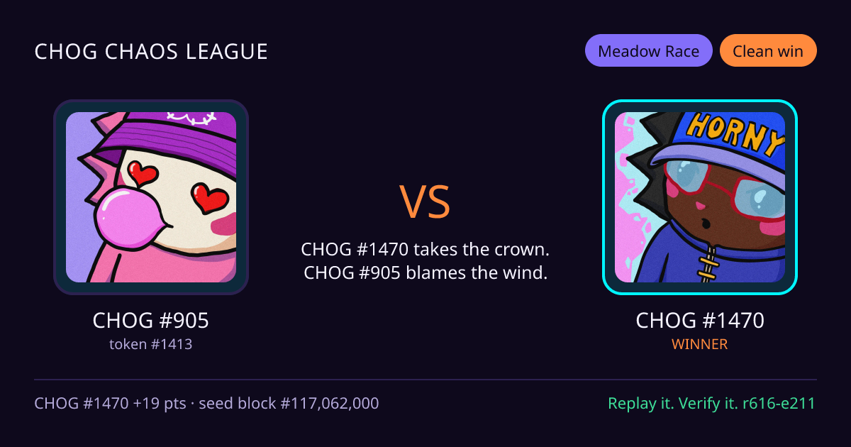Highlight card: CHOG #905 versus CHOG #1470
