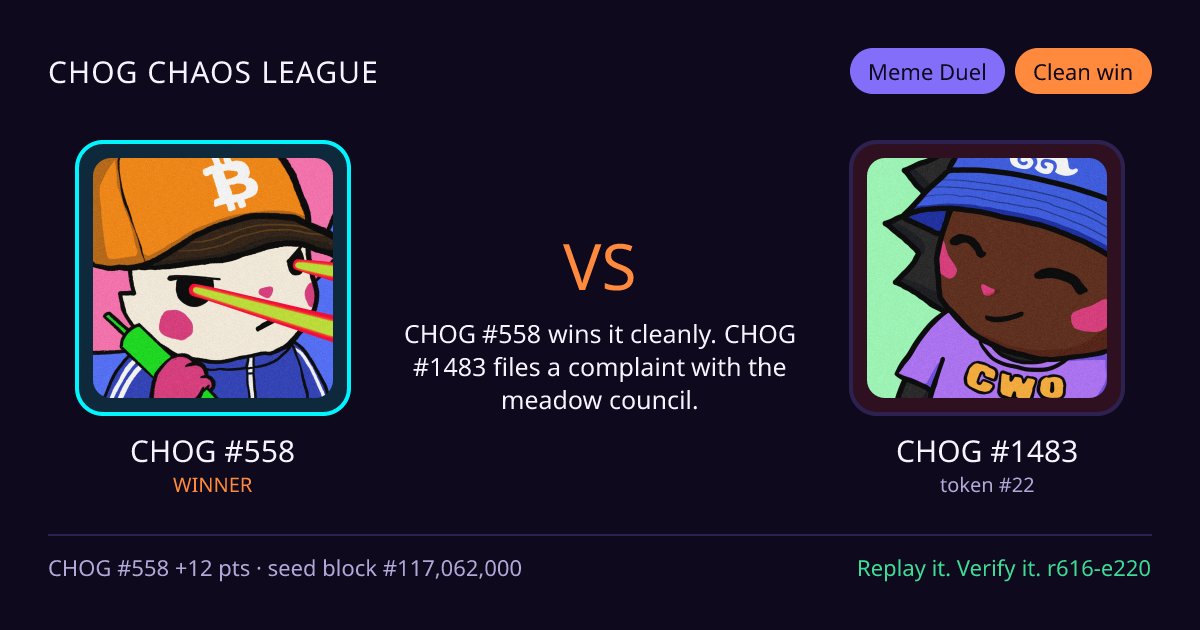 Highlight card: CHOG #558 versus CHOG #1483