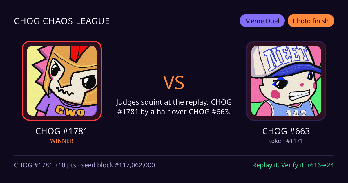 Highlight card: CHOG #1781 versus CHOG #663