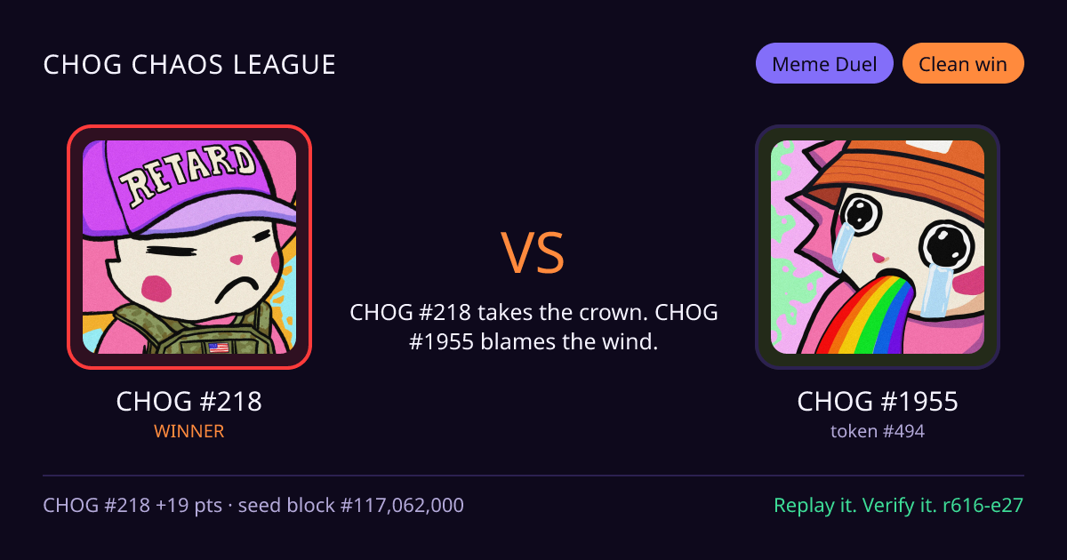 Highlight card: CHOG #218 versus CHOG #1955
