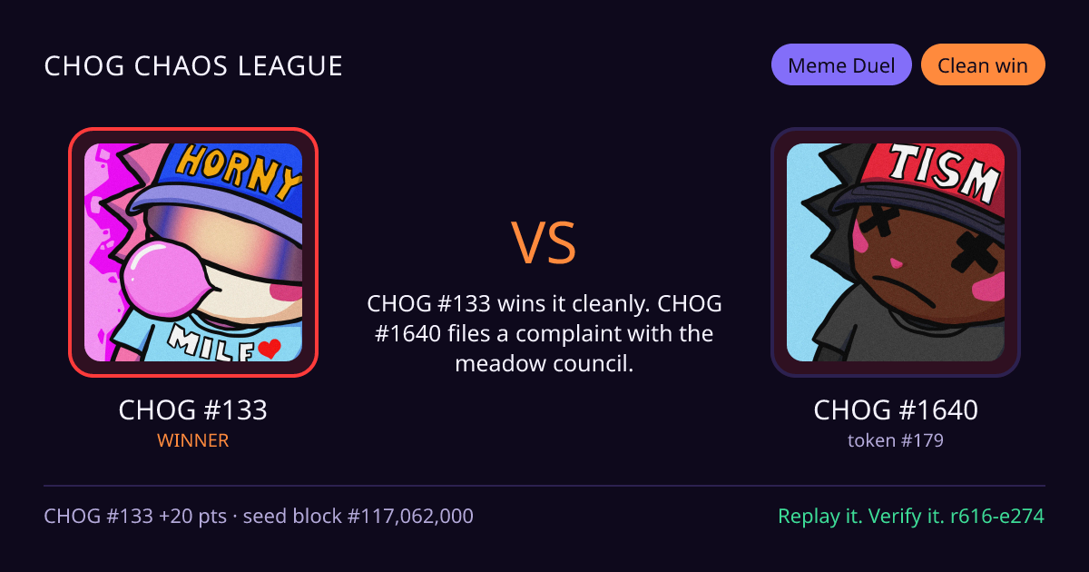 Highlight card: CHOG #133 versus CHOG #1640