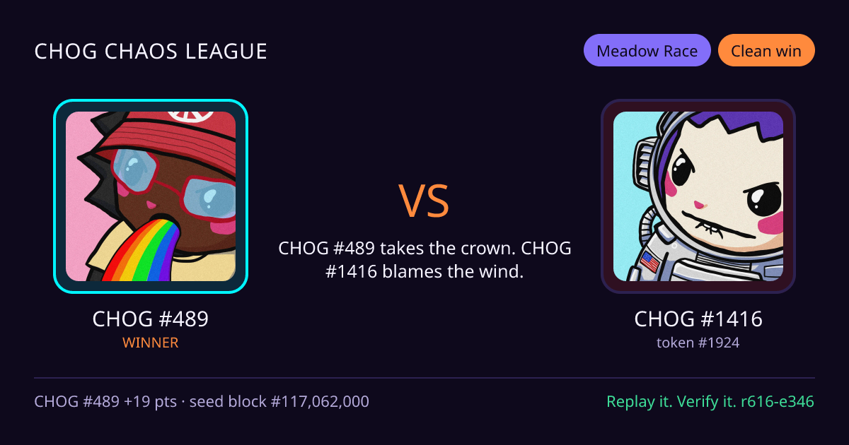 Highlight card: CHOG #489 versus CHOG #1416