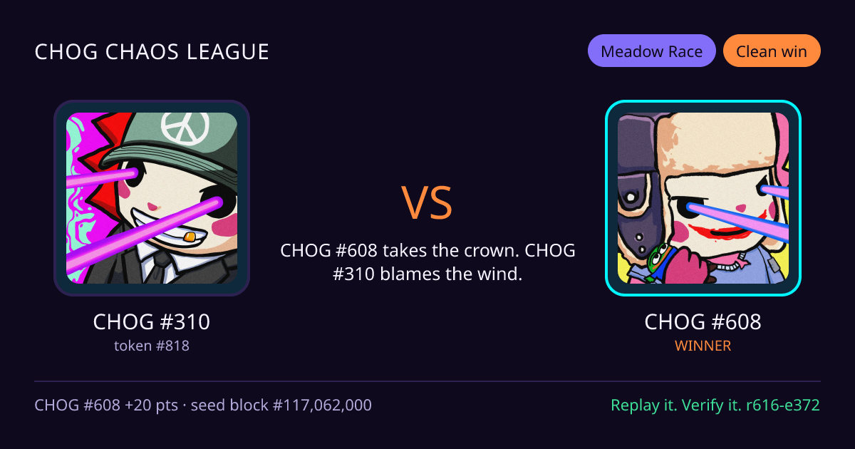 Highlight card: CHOG #310 versus CHOG #608