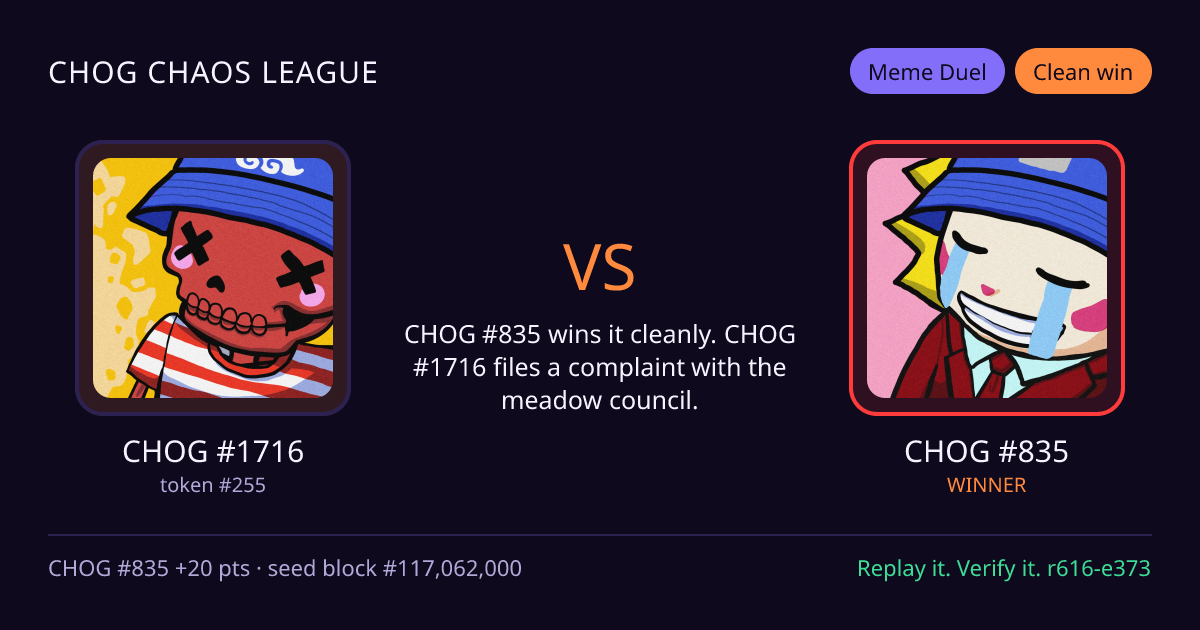 Highlight card: CHOG #1716 versus CHOG #835