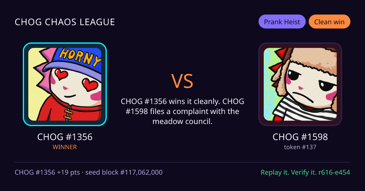 Highlight card: CHOG #1356 versus CHOG #1598