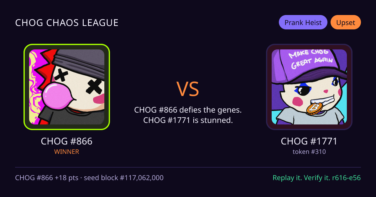 Highlight card: CHOG #866 versus CHOG #1771