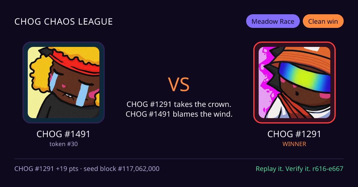 Highlight card: CHOG #1491 versus CHOG #1291