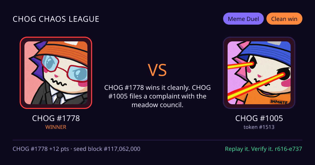 Highlight card: CHOG #1778 versus CHOG #1005