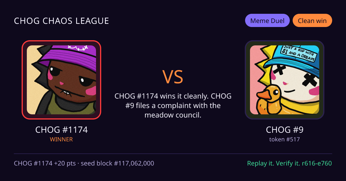 Highlight card: CHOG #1174 versus CHOG #9