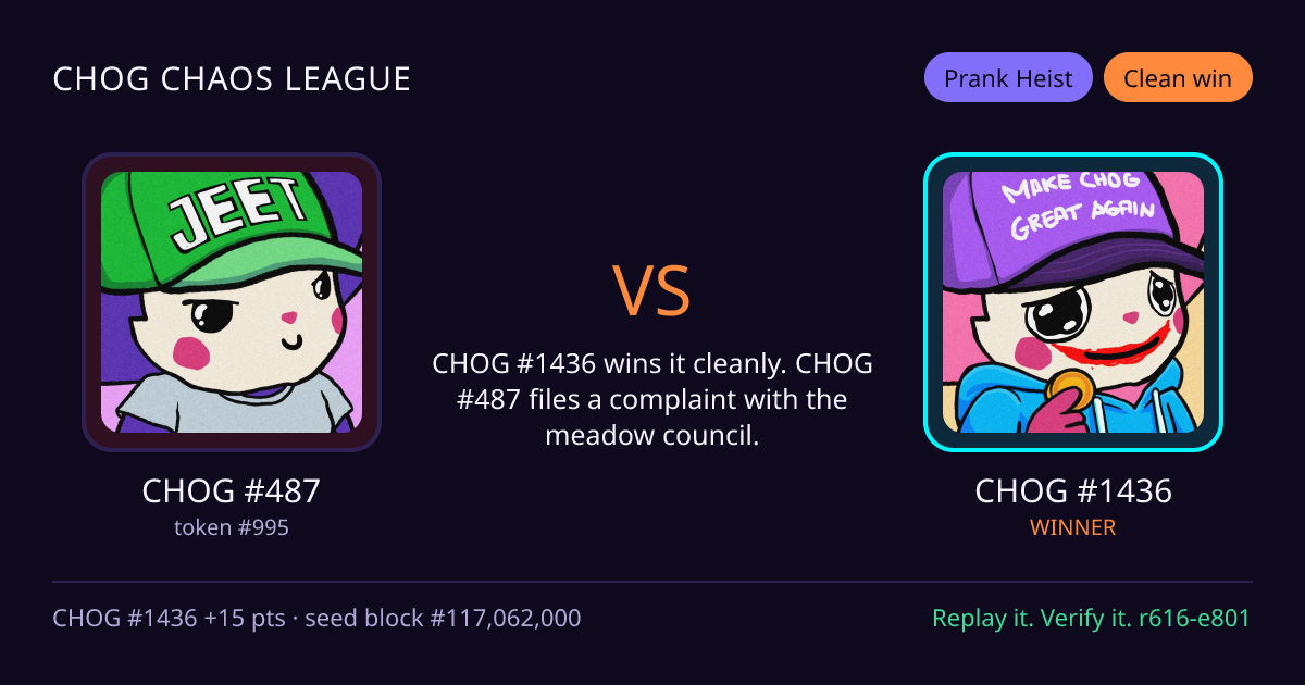 Highlight card: CHOG #487 versus CHOG #1436