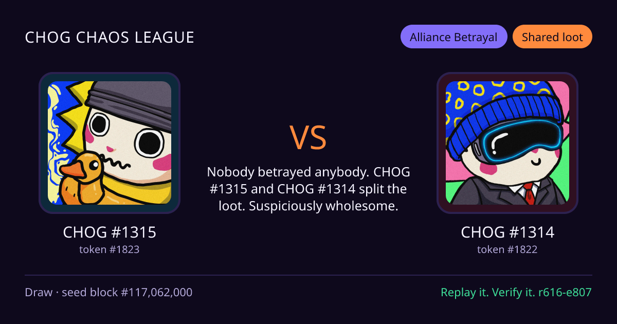 Highlight card: CHOG #1315 versus CHOG #1314