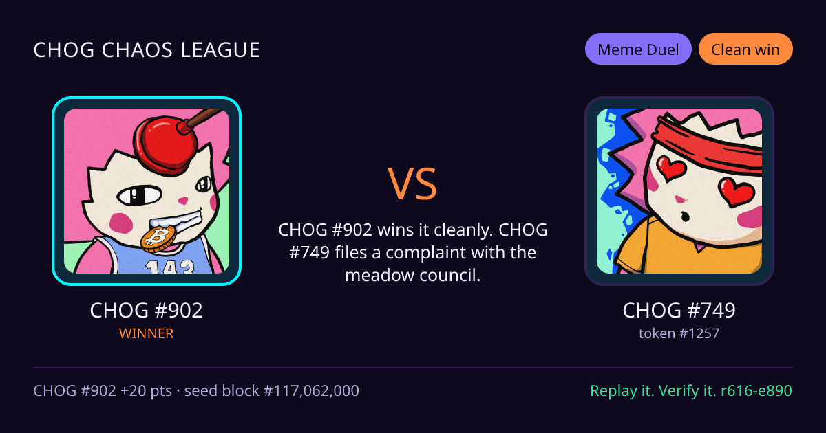 Highlight card: CHOG #902 versus CHOG #749