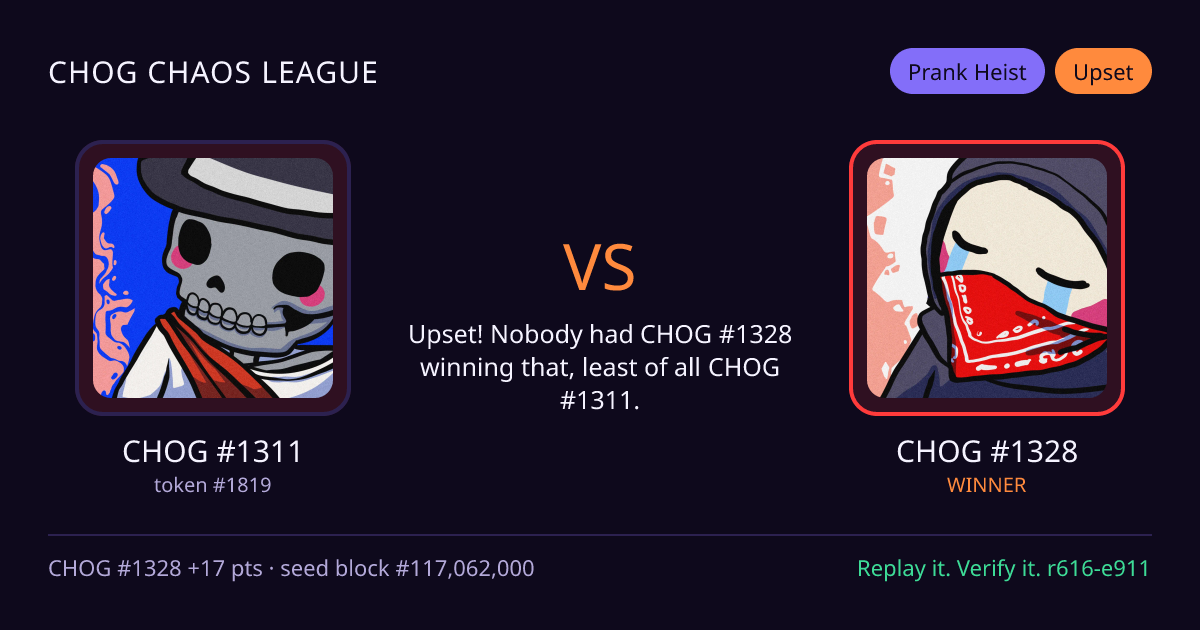 Highlight card: CHOG #1311 versus CHOG #1328
